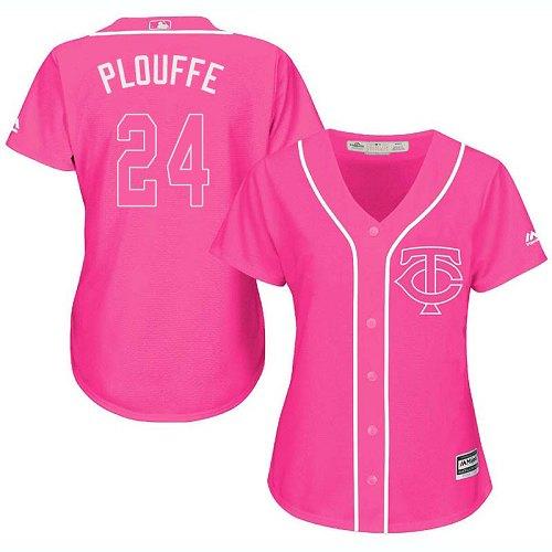 Twins #24 Trevor Plouffe Pink Fashion Women's Stitched MLB Jersey - Click Image to Close